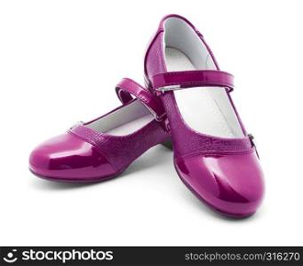 Pink shine leather girl shoes isolated on white