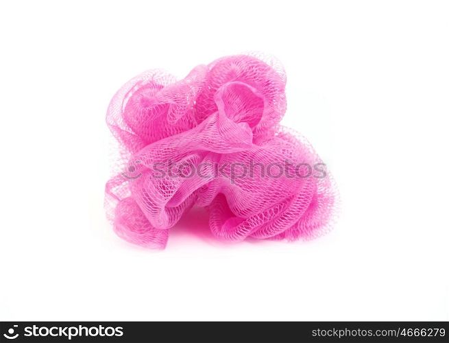 Pink sponge bath isolated on a white background