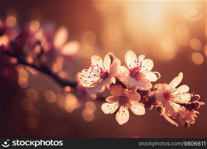 Pink Spring Sakura Natural Background. Illustration AI Generative