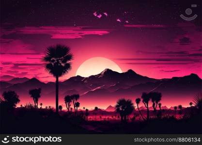 Pink sunset in the desert