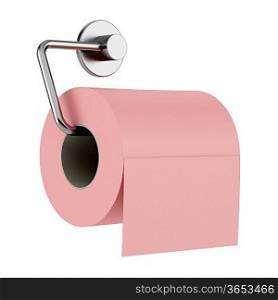 pink toilet paper on holder isolated on white background