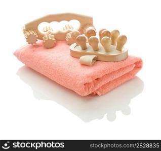 pink towel with massagers