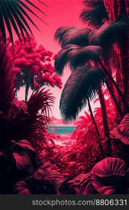 Pink tropical rainforest vertical background