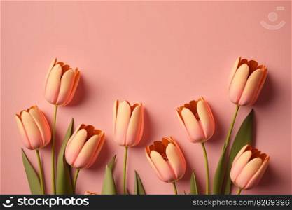 Pink tulip flowers with copy space, AI Generative