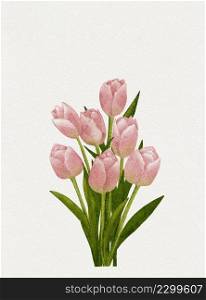 Pink Tulips Watercolour painting, Illustration digital hand paint bouquet of Spring flowers for Mother day, Valentine, Women day greeting card or Summer holiday background