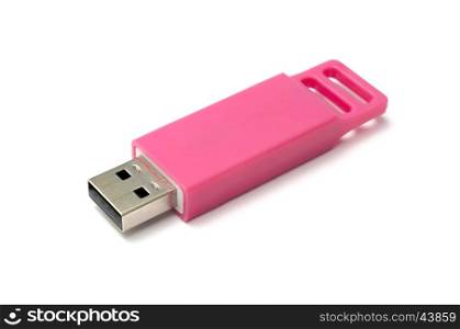 Pink usb flash drive on white