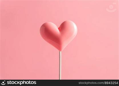 Pink Valentine’s day heart shape lollipop candy on empty pastel pink background. Love Concept. Minimalism colorful style. Pink Valentine’s day heart shape lollipop candy on empty pastel paper background. Love Concept