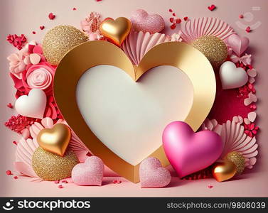 Pink Valentines Day Greeting Card Love Background. Illustration AI Generative 