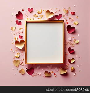 Pink Valentines Day Greeting Card Love Background. Illustration AI Generative 