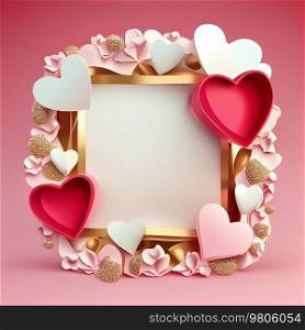 Pink Valentines Day Greeting Card Love Background. Illustration AI Generative 