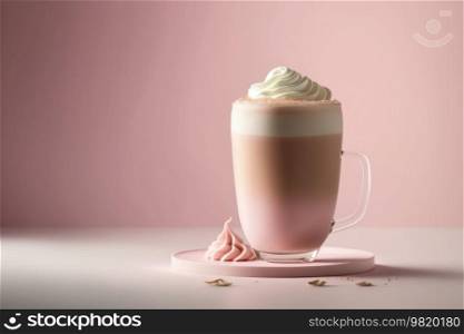 Pink vanilla coffee cup. Illustration Generative AI