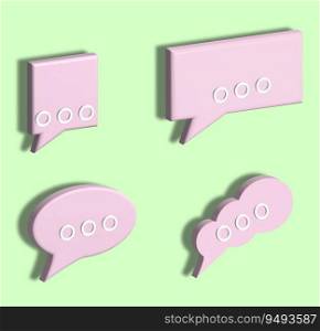 Pink various dialog shapes on selenium background, 3D rendering illustration
