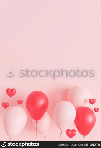 Pink vertical background with hearts, balloons and copy space. Valentine’s Day, Mother’s Day backdrop. Empty space for advertising text, invitation, logo. Postcard, greeting card design. 3D render. Pink vertical background with hearts, balloons and copy space. Valentine’s Day, Mother’s Day backdrop. Empty space for advertising text, invitation, logo. Postcard, greeting card design. 3D render.