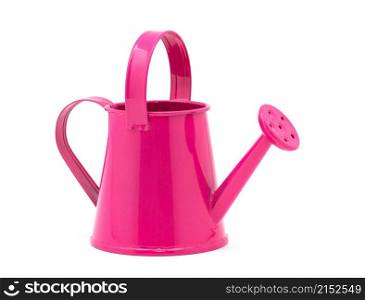 Pink watering can on a white background.