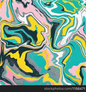 Pink, yellow and turquoise liquid swirls of marble texture. Fluid modern artwork. For wallpapers, banners, posters, cards, invitations, design covers, presentation. Vector illustration.. Pink, yellow and turquoise swirls of agate. Liquid swirls of marble texture.
