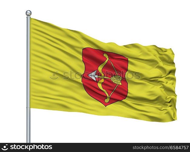 Pinsk City Flag On Flagpole, Country Belarus, Isolated On White Background. Pinsk City Flag On Flagpole, Belarus, Isolated On White Background