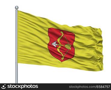 Pinsk City Flag On Flagpole, Country Belarus, Isolated On White Background. Pinsk City Flag On Flagpole, Belarus, Isolated On White Background