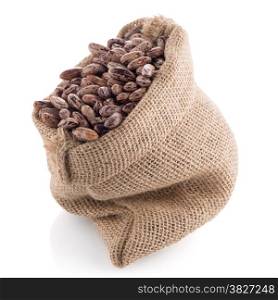 Pinto beans bag on white background.