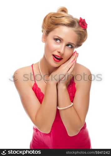 Pinup portrait of young woman isolated