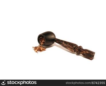 Pipe and tobacco on a white background