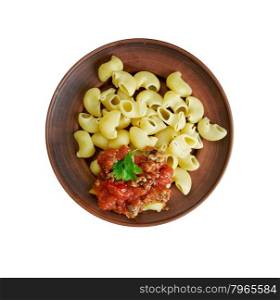 pipe rigate pasta with meat sauces,