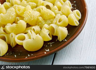 Pipe Rigate with cheese. close up