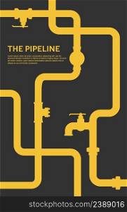 Pipeline concept. Oil flat vector design. Pipeline construction isolated on black. Pipeline concept. Oil or gas flat vector design with black background.