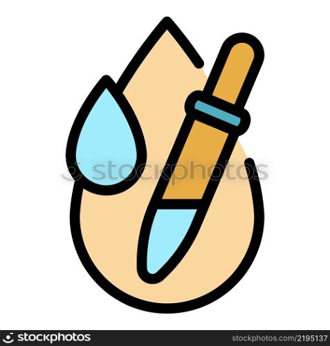 Pipette with a drop icon. Outline pipette with a drop vector icon color flat isolated. Pipette with a drop icon color outline vector