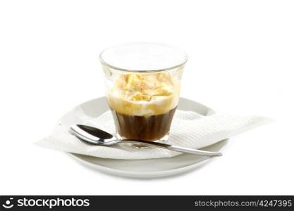 Piping hot affogata espresso coffee with melted ice cream.