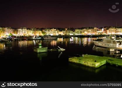 Piraeus Marina port at Greece in the night
