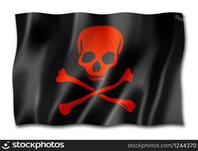 Pirate flag, Jolly Roger, three dimensional render, isolated on white. Pirate flag, Jolly Roger isolated on white