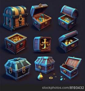 pirate game treasure chest ai generated. money wooden, old wood, full fantasy pirate game treasure chest illustration. pirate game treasure chest ai generated