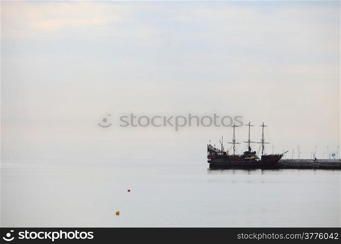 pirate ship on the water of Baltic Sea, big tourist attraction of Tri city in Poland