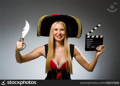 Pirate with movie board and knife