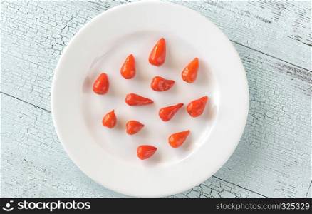Piri piri peppers on the white plate
