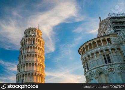 Pisa Cathedral and the Leaning Tower in a sunny day in Pisa, Italy.