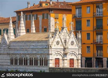 Pisa city downtown skyline cityscape of Italy. Famous travel attraction