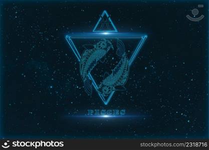pisces horoscope sign in twelve zodiac with galaxy stars background, graphic of polygon man thinking