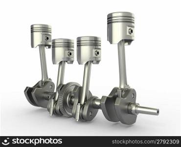 Pistons and crankshaft. four cylinder engine. 3d