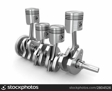 Pistons and crankshaft. four cylinder engine. 3d