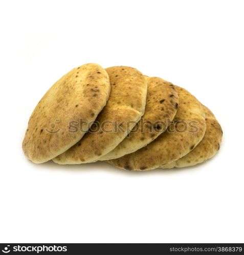 Pita bread on a white background. Bread of the Middle East.