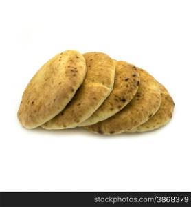 Pita bread on a white background. Bread of the Middle East.