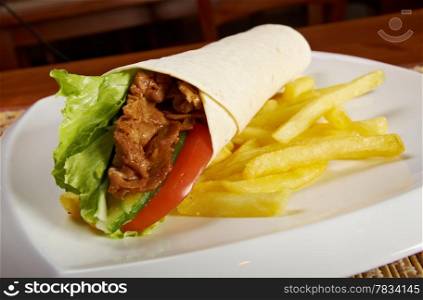 Pita bread turkish with with meat and vegetable
