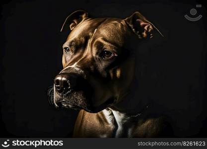 Pitbull dog portrait on black background. Neural network AI generated art. Pitbull dog portrait on black background. Neural network AI generated