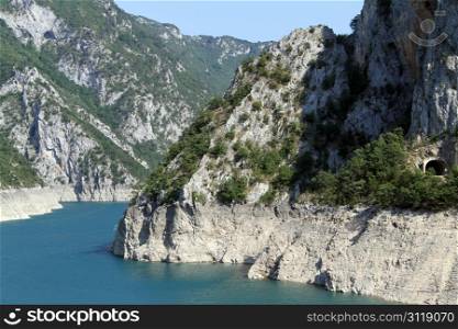 Piva lake and tunnel on the road to Durmitor, Montenegro