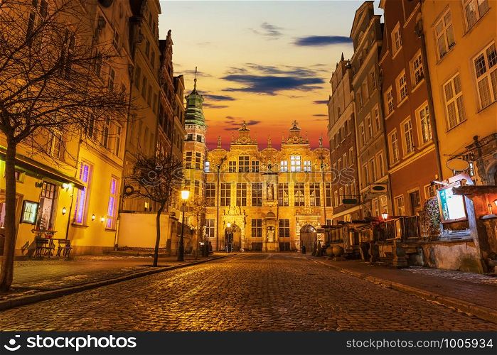 Piwna street, a quiet European street in the Old Town of Gdansk, Academy of Fine Arts view.. Piwna street, a quiet European street in the Old Town of Gdansk, Academy of Fine Arts view