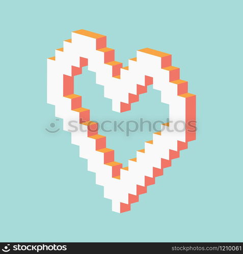 pixel heart made in 3d pastel vector illustration