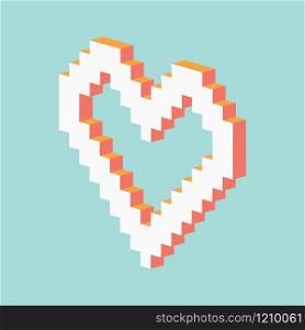 pixel heart made in 3d pastel vector illustration