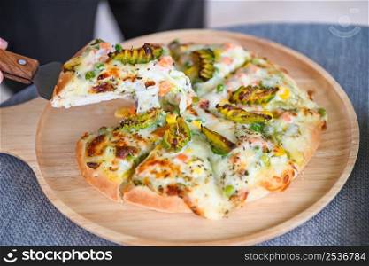 Pizza avocado, Homemade pizza italian is cooked traditional food, Pizza cheese on plate