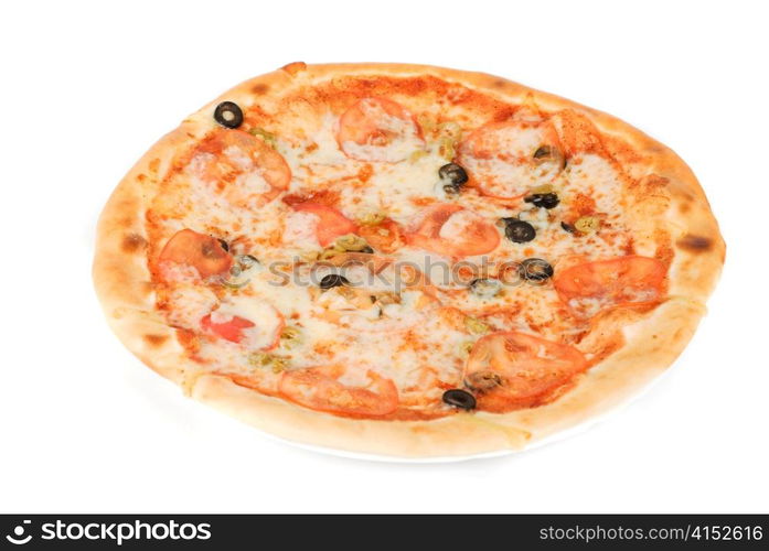 pizza closeup isolated on a white background